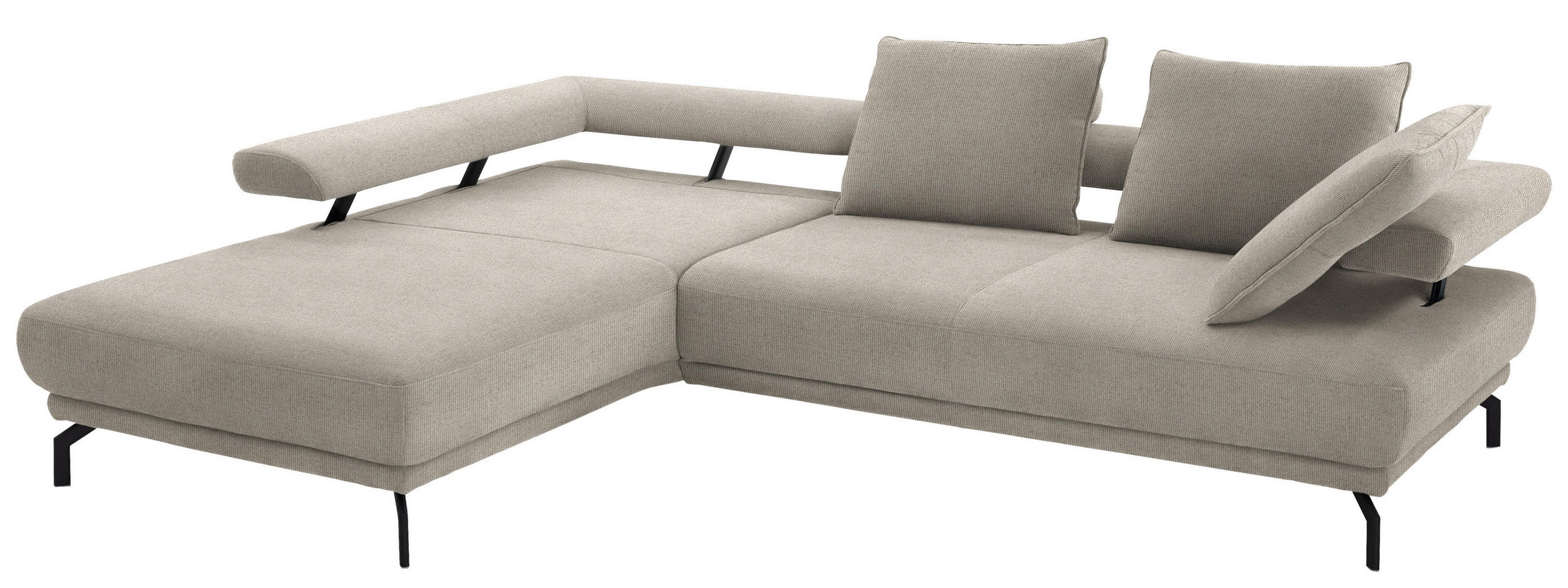 ECKSOFA in Chenille Greige  - Greige/Schwarz, Design, Textil/Metall (224/305cm) - Dieter Knoll