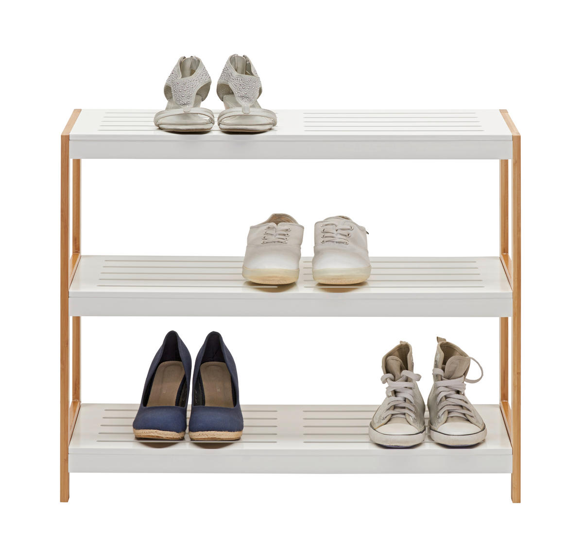 SCHUHREGAL Bambus massiv Braun, Weiß  - Braun/Weiß, Design, Holz/Holzwerkstoff (70/58,5/26cm) - Xora
