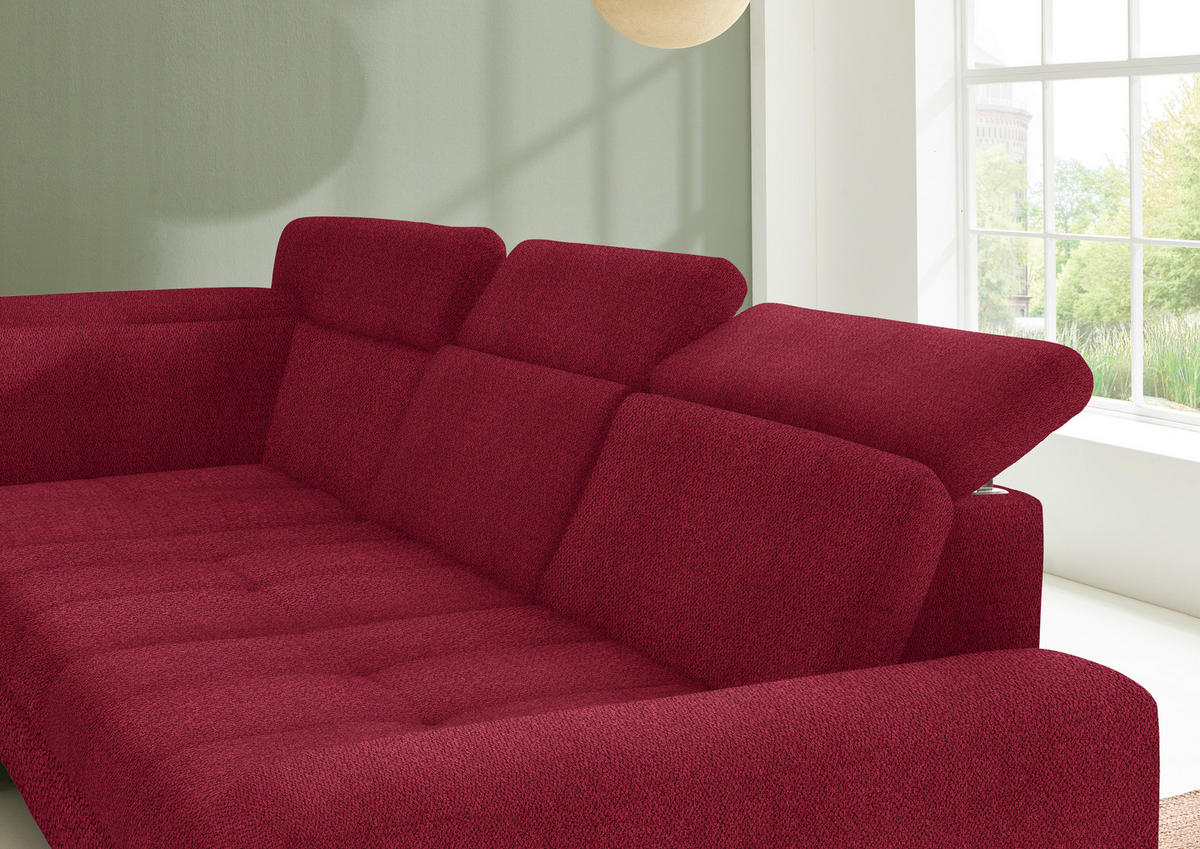 ECKSOFA in Chenille Rot  - Rot/Schwarz, Design, Textil/Metall (220/310cm) - Beldomo Style