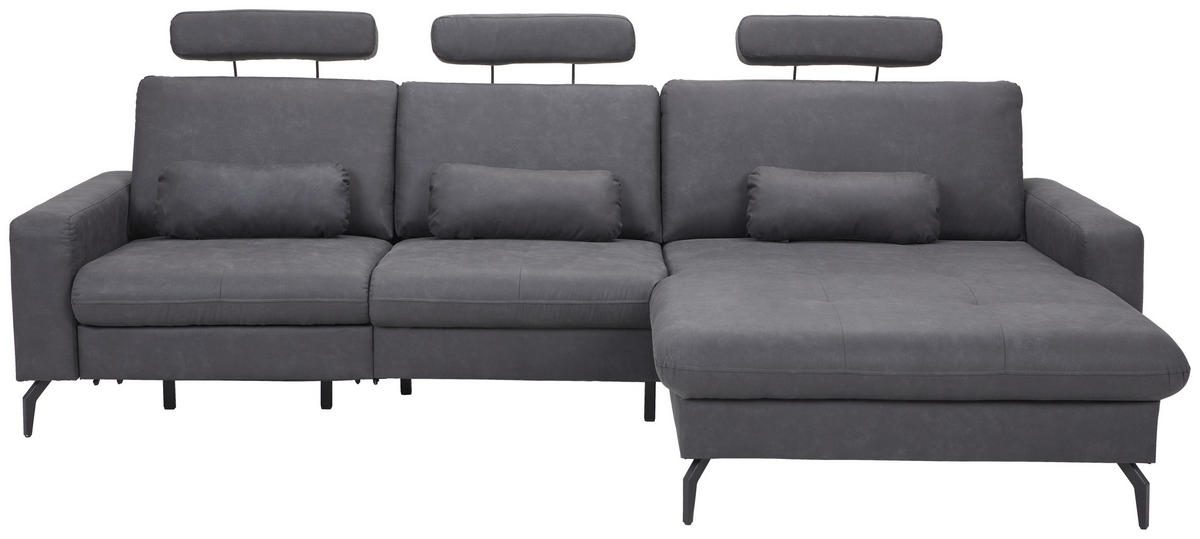ECKSOFA in Mikrofaser Anthrazit  302/180 cm  - Anthrazit/Schwarz, KONVENTIONELL, Textil/Metall (302/180cm) - Carryhome