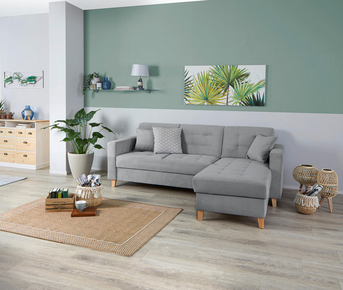 ECKSOFA Anthrazit Samt  - Anthrazit/Naturfarben, Design, Holz/Textil (231/160cm) - Livetastic