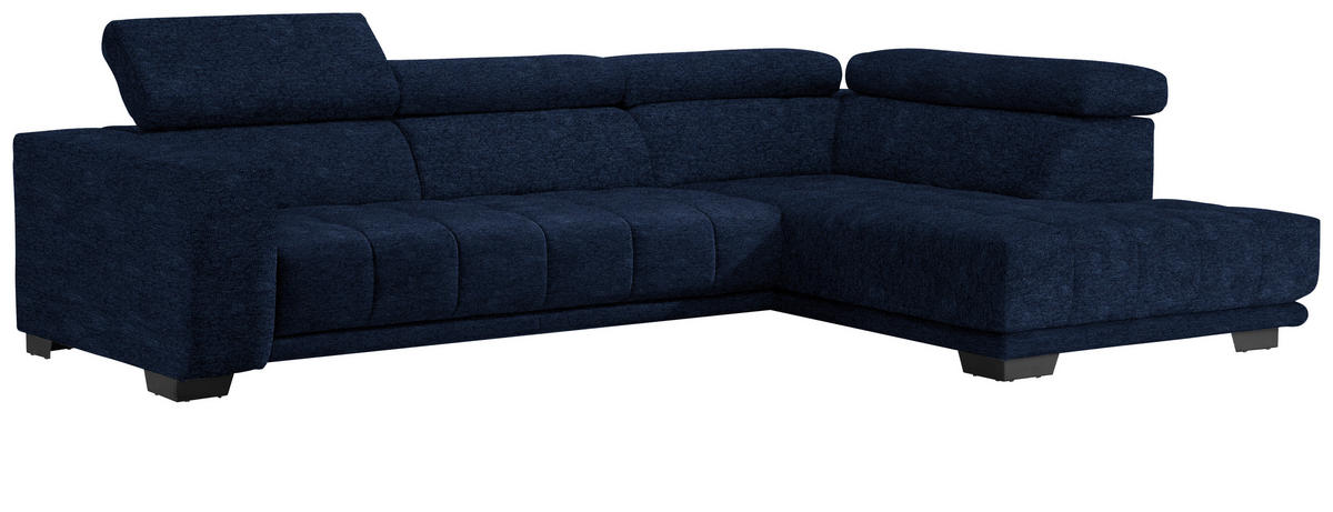 ECKSOFA in Mikrofaser Dunkelblau  - Schwarz/Dunkelblau, Design, Textil/Metall (301/207cm) - Xora