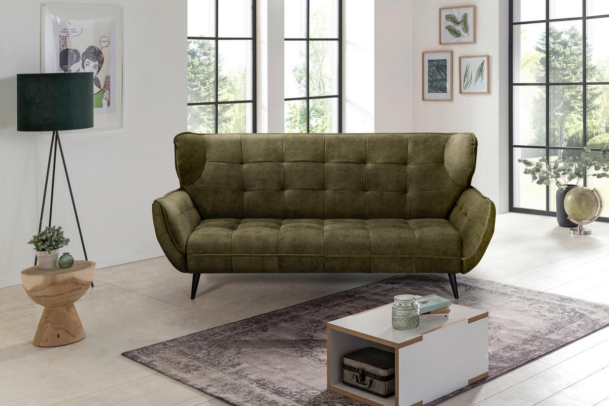 3-SITZER-SOFA in Mikrofaser Olivgrün  - Schwarz/Olivgrün, Modern, Textil/Metall (221/105/98cm) - MID.YOU