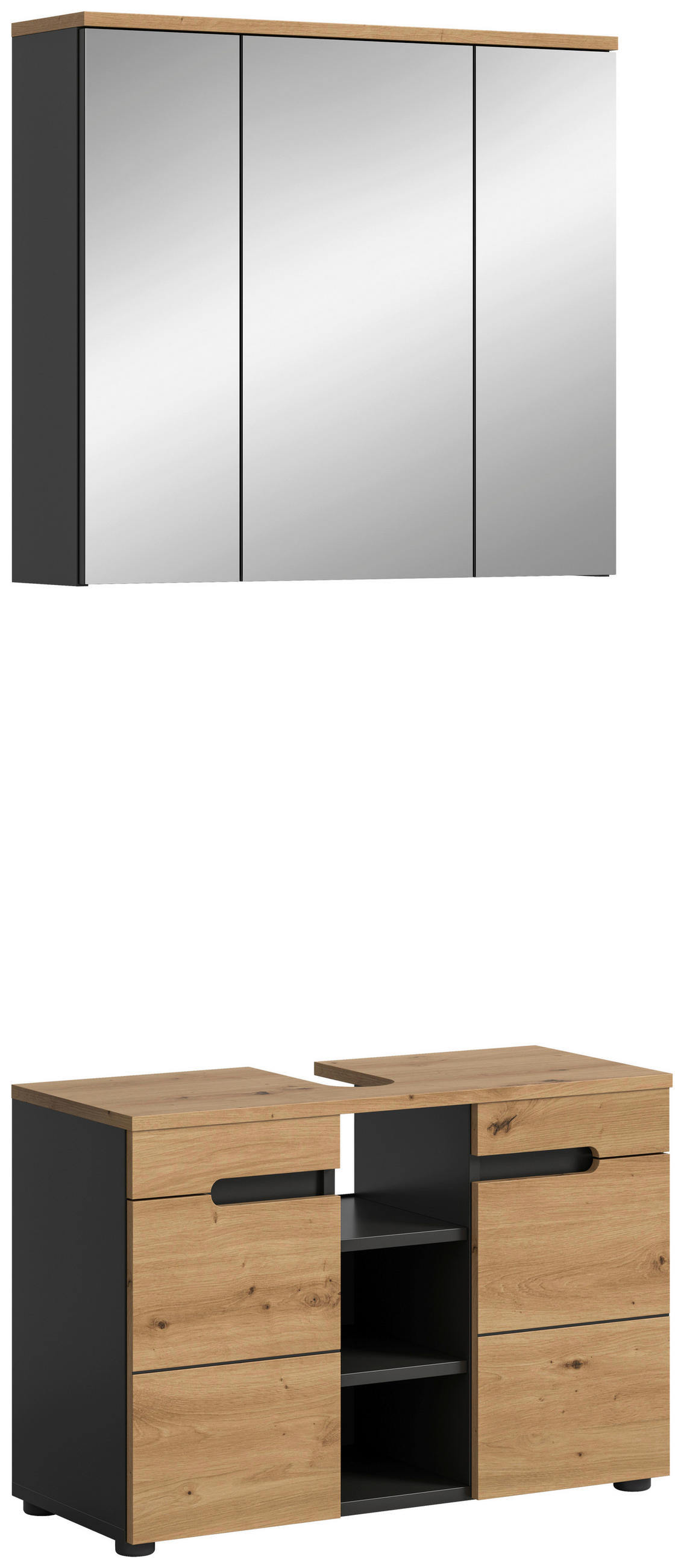 BADEZIMMER 2-teilig  in 80 cm  - Schwarz/Eiche Artisan, MODERN, Glas/Holzwerkstoff (80cm) - MID.YOU