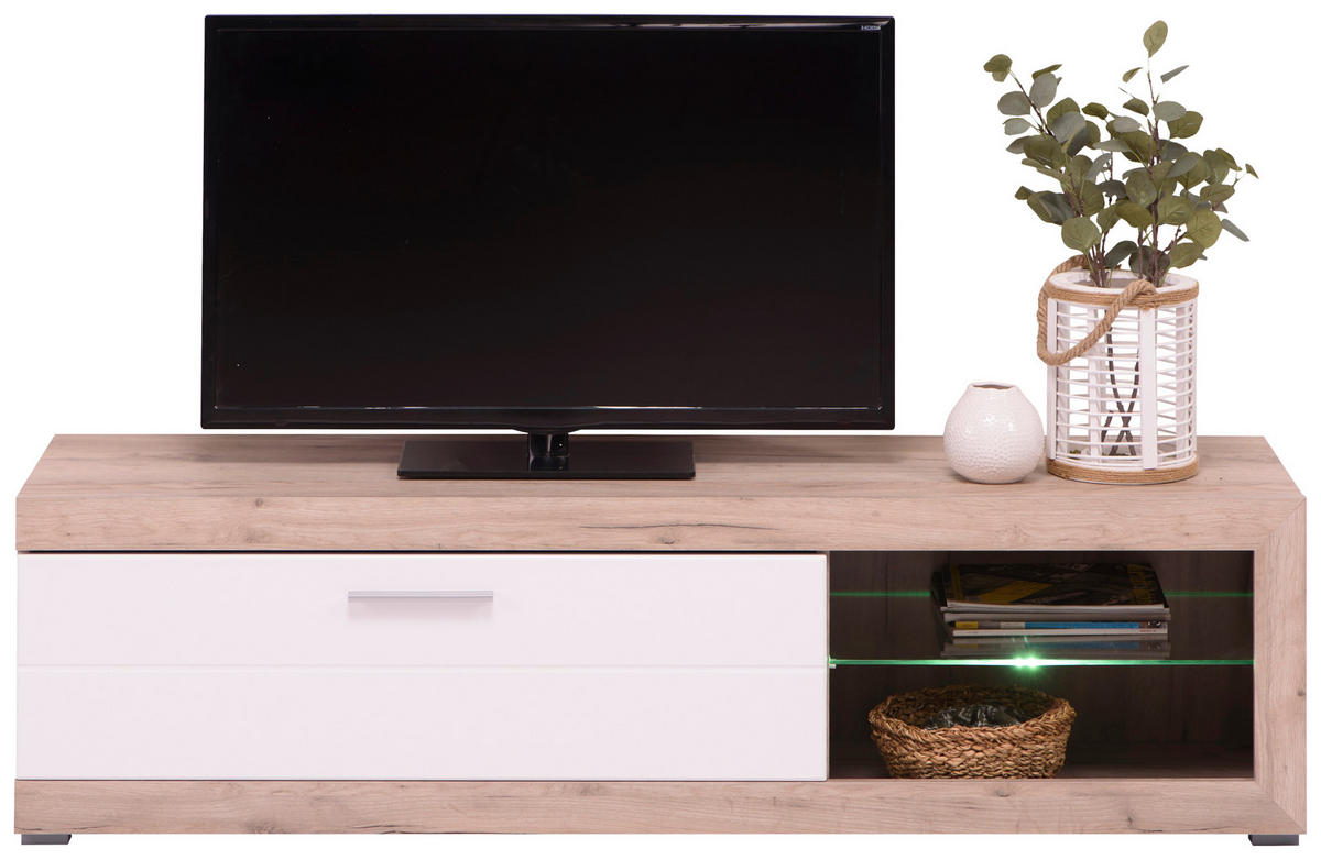 TV-ÁLLVÁNY fehér, tölgyfa  - tölgyfa/fehér, Basics, faalapú anyag (162/41,5/43,5cm) - Xora