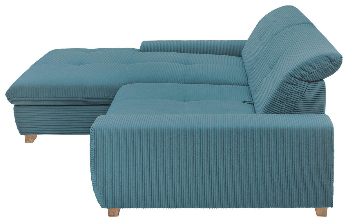 ECKSOFA Blau Cord  - Blau/Eichefarben, Design, Holz/Textil (198/276cm) - SetOne by Musterring