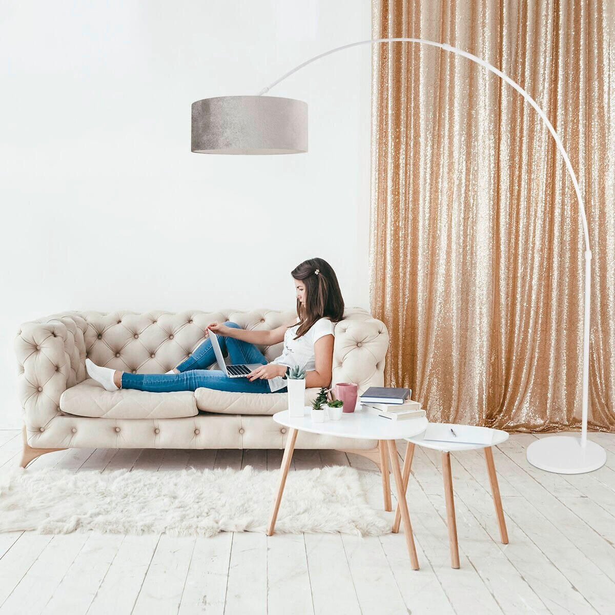 STEHLEUCHTE SPARKLED LIGHT 50/240/230 cm  - Taupe/Weiß, Trend, Leder/Metall (50/240/230cm)