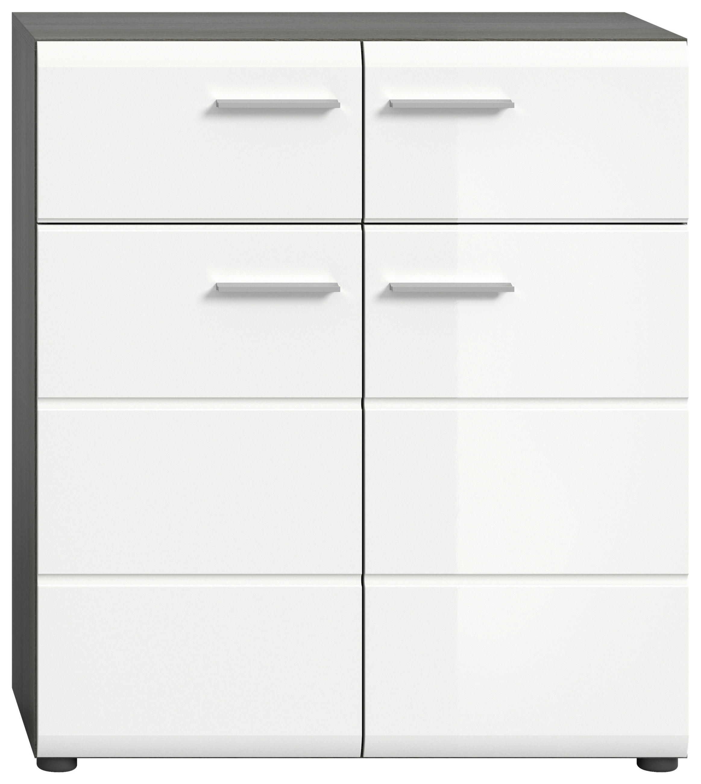 SCHUHSCHRANK Weiß Hochglanz  - Weiß Hochglanz/Silberfarben, Design, Holzwerkstoff/Kunststoff (80/90/37cm) - MID.YOU