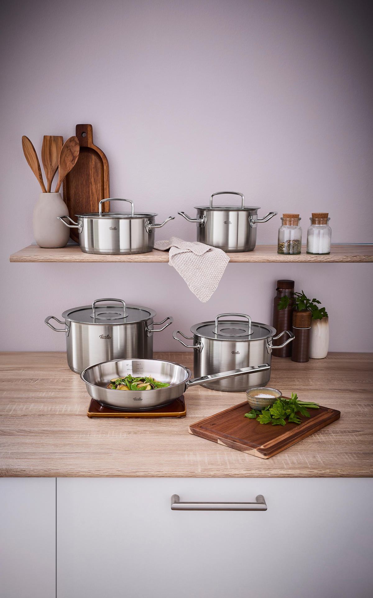 KOCHTOPFSET ORIGINAL-PROFI COLLECTION® 5-teilig  - Silberfarben, Basics, Glas/Metall - Fissler
