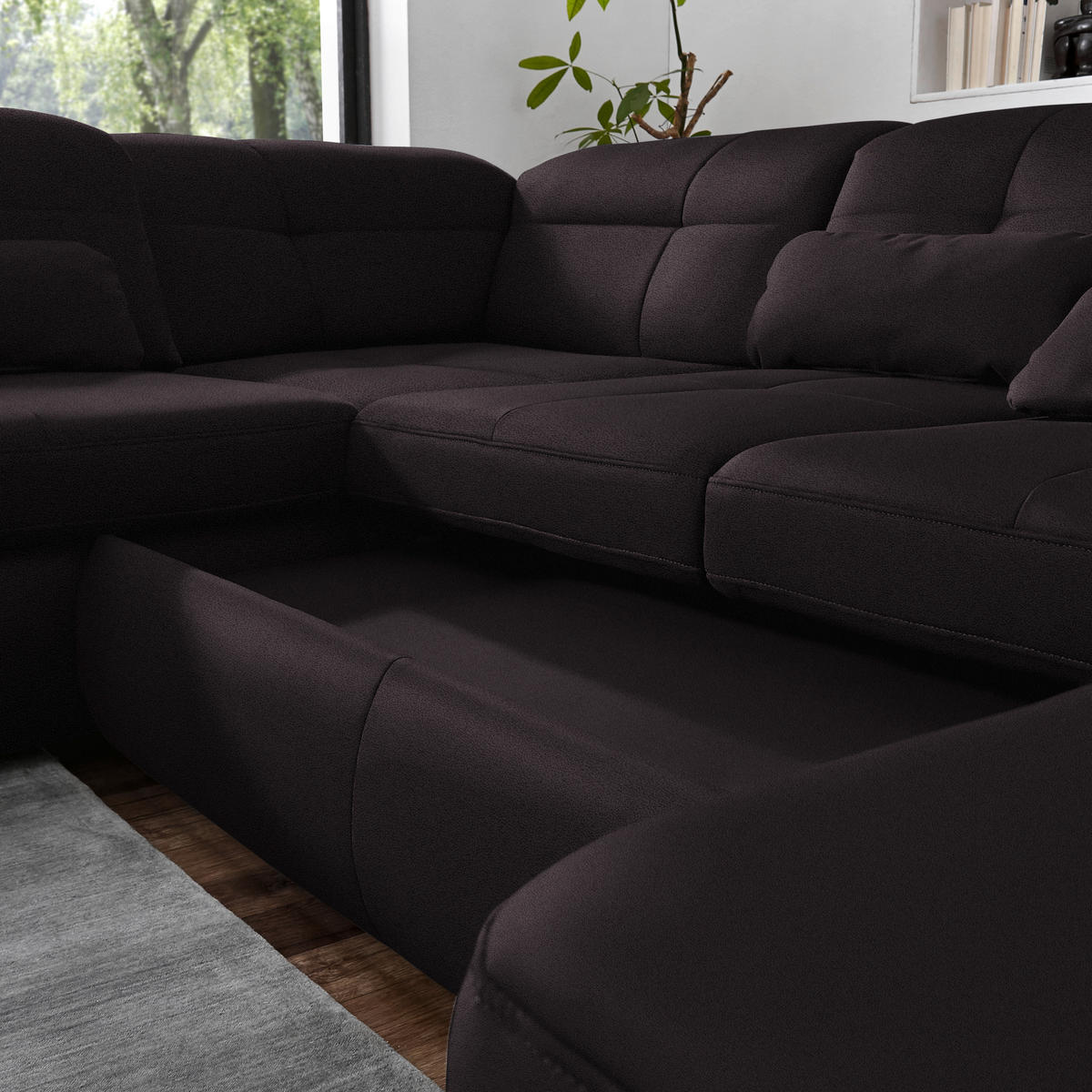 WOHNLANDSCHAFT  in Mikrofaser Anthrazit  - Chromfarben/Anthrazit, Design, Holzwerkstoff/Textil (260/371/195cm) - Beldomo Style