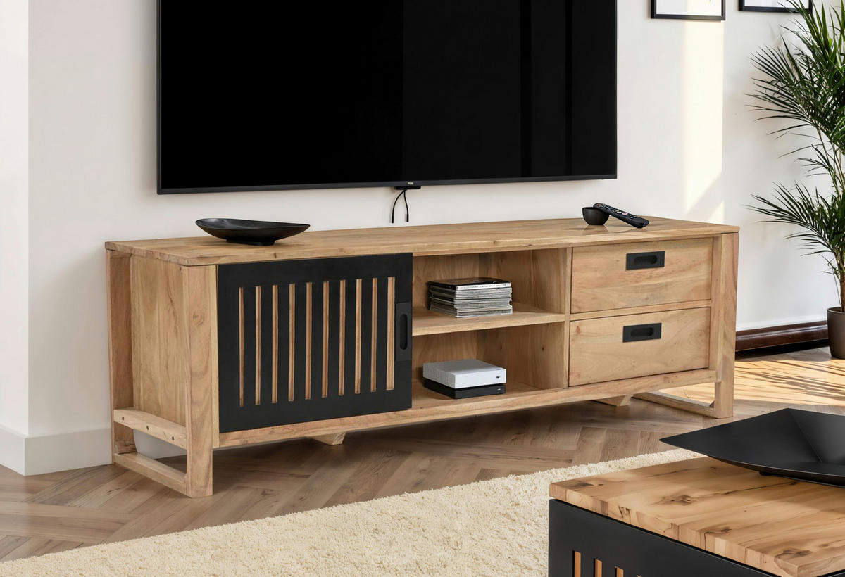 LOWBOARD  in 160/50/40 cm  - Schwarz/Naturfarben, KONVENTIONELL, Holz/Metall (160/50/40cm) - Livetastic