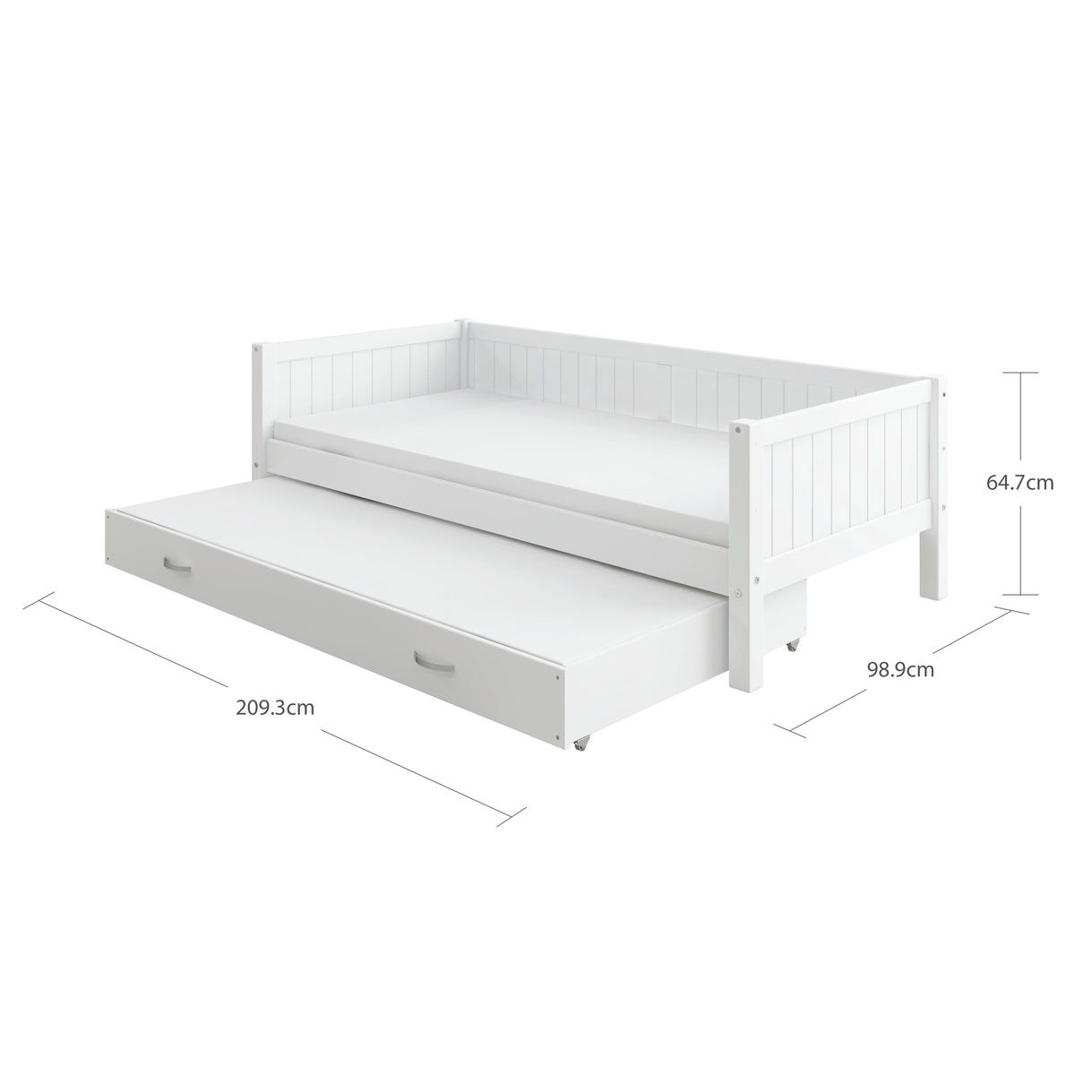 AUSZIEHBETT 90/200 cm,  in Weiß, Rollrost für Zusatzbett, Rollrost für Hauptbett  - Weiß, MODERN, Holz (90/200cm) - Chameo