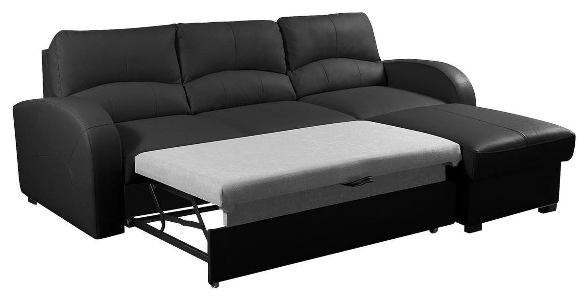 ECKSOFA in Lederlook Echtleder Schwarz  - Schwarz, Design, Leder/Kunststoff (227/168cm) - Livetastic