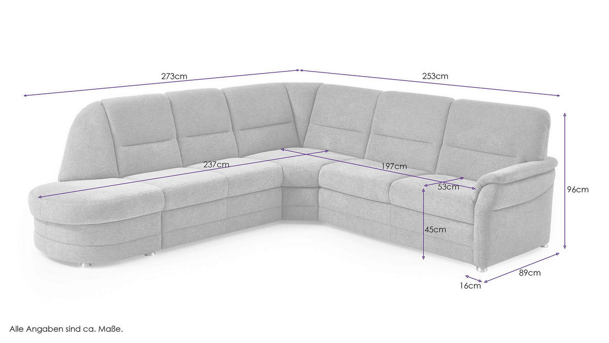 ECKSOFA Flachgewebe Grün  - Alufarben/Grün, Konventionell, Textil (273/253cm) - Beldomo Comfort