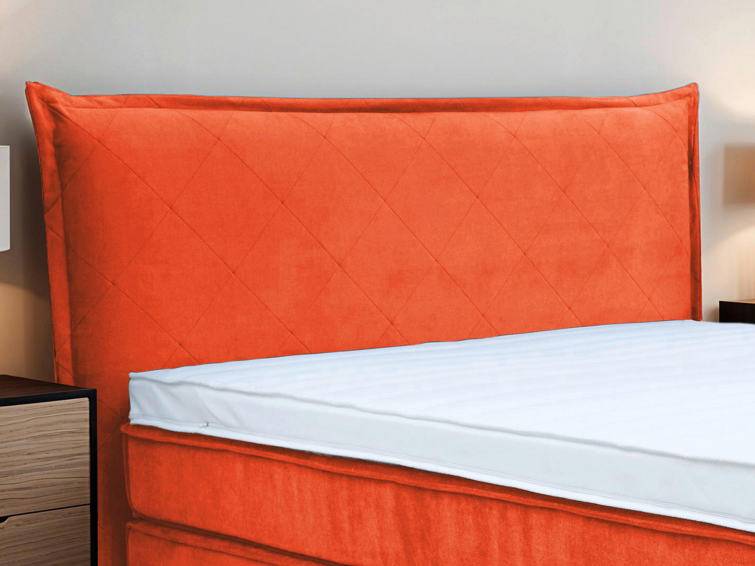 Thumbnail - Boxxx Boxspringbett, Orange, Textil, H3, 5-Zonen, Höhe ca. 20 cm, 160x200 cm, Fsc, gepolstertes Kopfteil, Topper durchge...