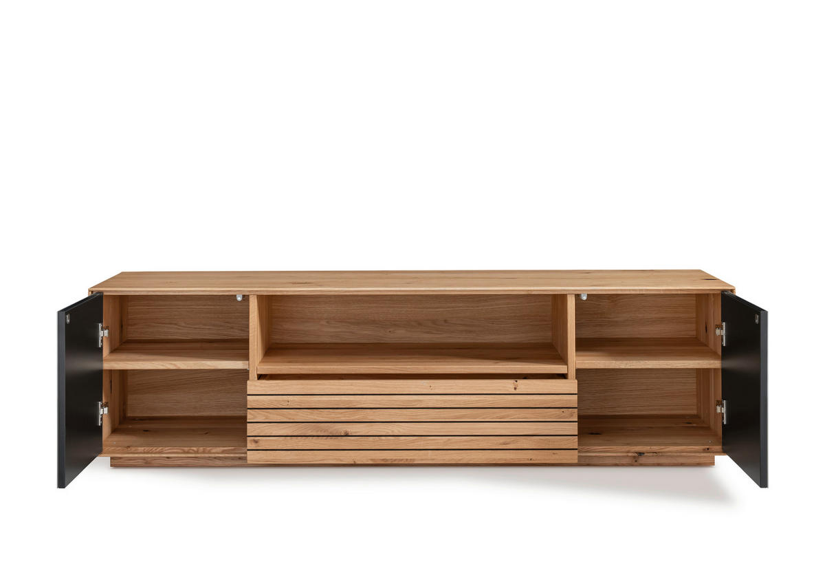 LOWBOARD 158/44/45 cm  - Wildeiche/Weiß, KONVENTIONELL, Glas/Holz (158/44/45cm) - Linea Natura