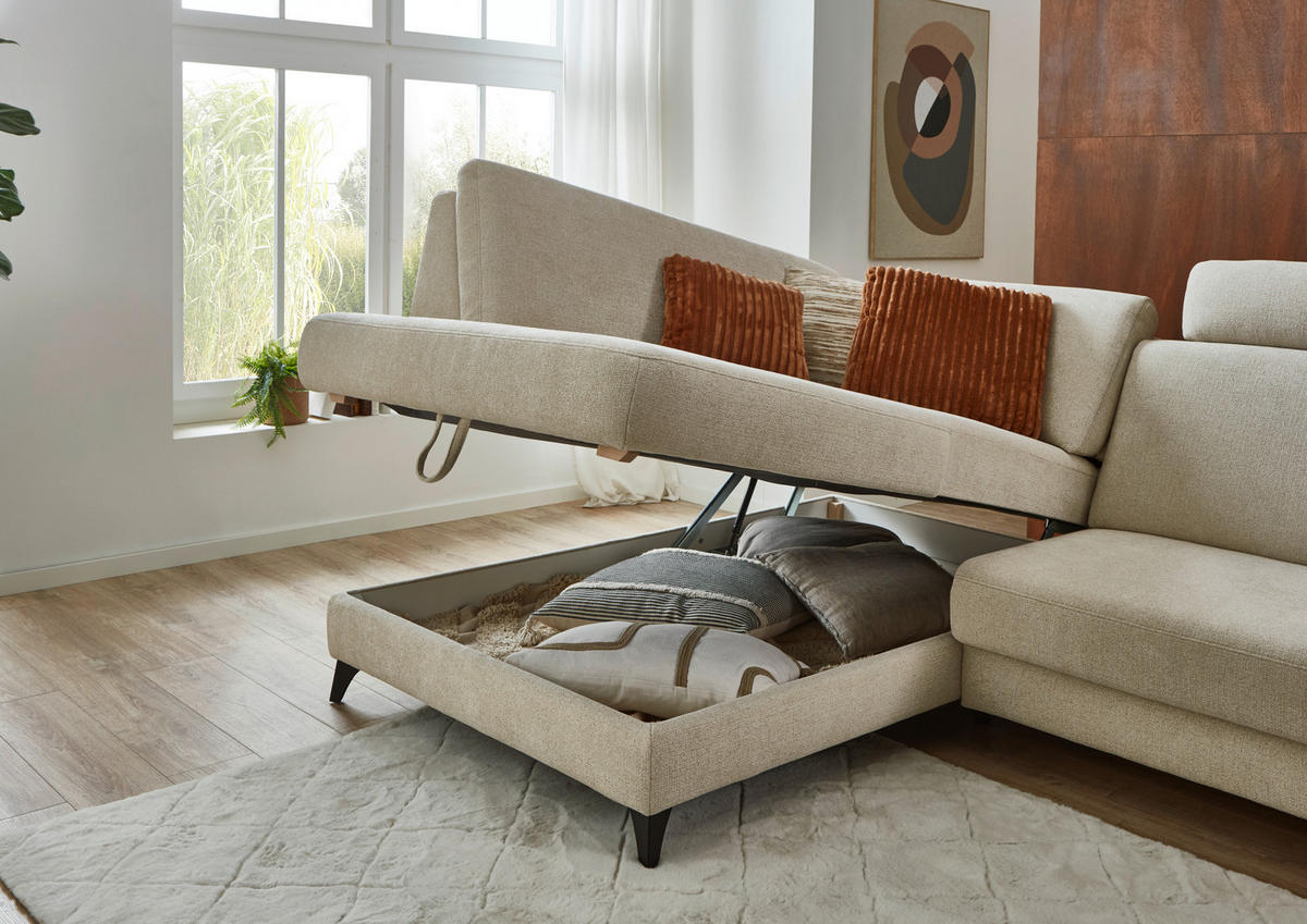 ECKSOFA Beige Chenille  - Beige/Schwarz, Design, Textil/Metall (182/239cm) - Valnatura