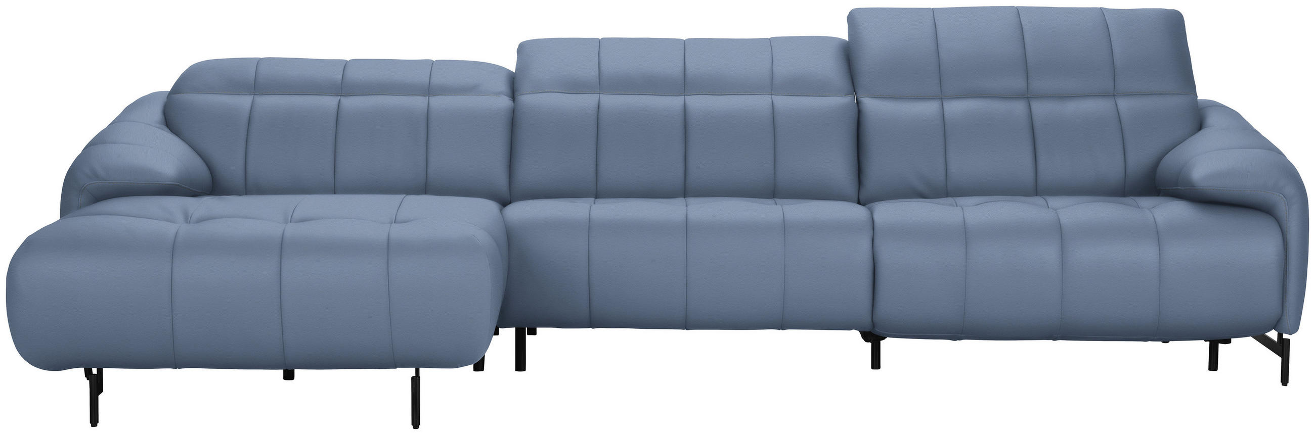 ECKSOFA in Echtleder Hellblau  - Schwarz/Hellblau, Design, Leder/Metall (165/313cm) - Emilio Belluti