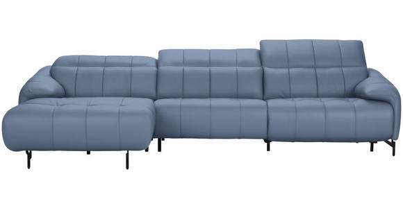 ECKSOFA in Echtleder Hellblau 165/313 cm - Schwarz/Hellblau, Design, Leder/Metall (165/313cm) - Emilio Belluti