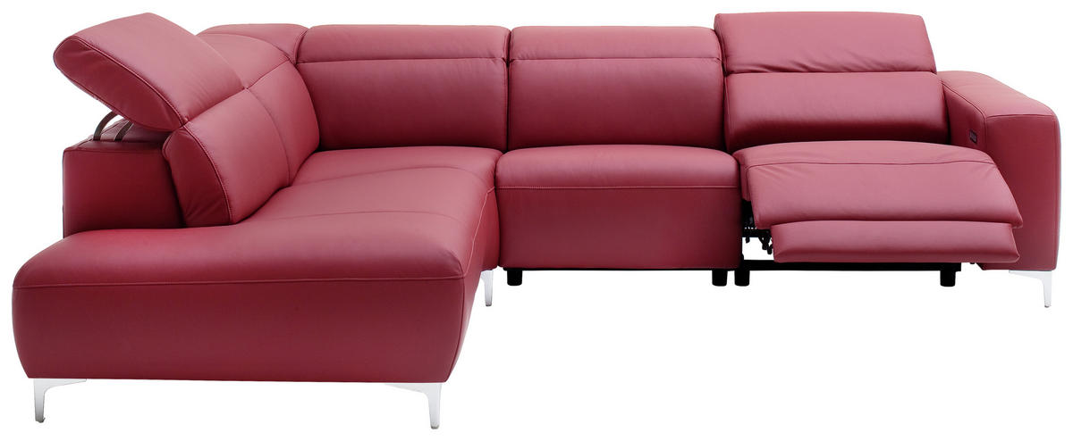 ECKSOFA inkl.Funktionen Rot Echtleder  - Chromfarben/Rot, Design, Leder/Metall (223/290cm) - Pure Home Lifestyle