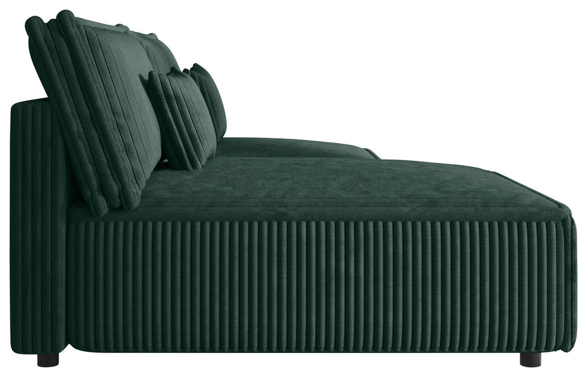ECKSOFA Dunkelgrün Cord Zierkissen, Rückenkissen, Schlaffunktion, Rücken echt  - Dunkelgrün/Schwarz, MODERN, Kunststoff/Textil (153/200cm) - Xora