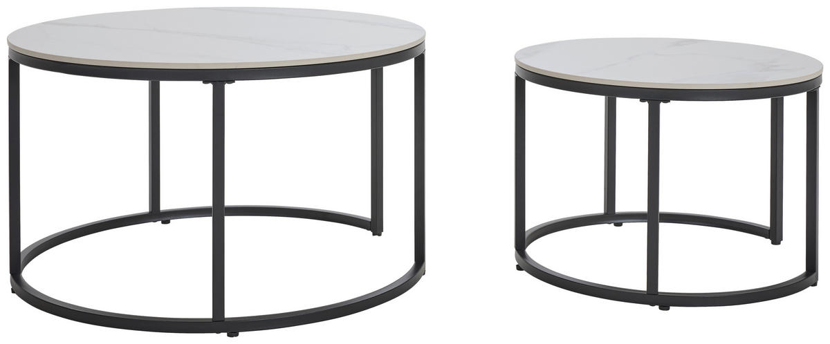 SADA KONFERENČNÍCH STOLKŮ, černá, bílá, kov, keramika, 80/60/46/40/80/60 cm - bílá/černá, Design, kov/keramika (80/60/46/40/80/60cm) - Livetastic