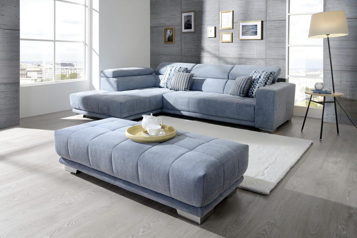 ECKSOFA Hellblau Mikrofaser  - Chromfarben/Hellblau, Design, Textil/Metall (207/301cm) - Xora