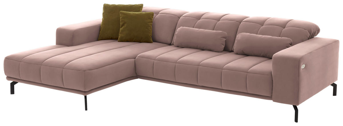 ECKSOFA in Velours Rosa  - Schwarz/Rosa, Design, Textil/Metall (195/293cm) - Beldomo Style