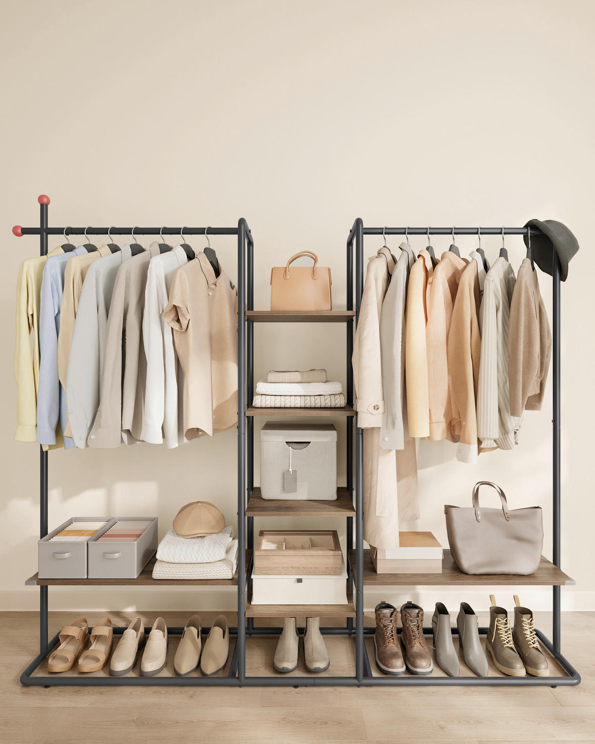 OFFENER KLEIDERSCHRANK 163,6/175,3/33,8 cm,  in Naturfarben, Walnussfarben  - Walnussfarben/Naturfarben, Basics, Holzwerkstoff/Metall (163,6/175,3/33,8cm)