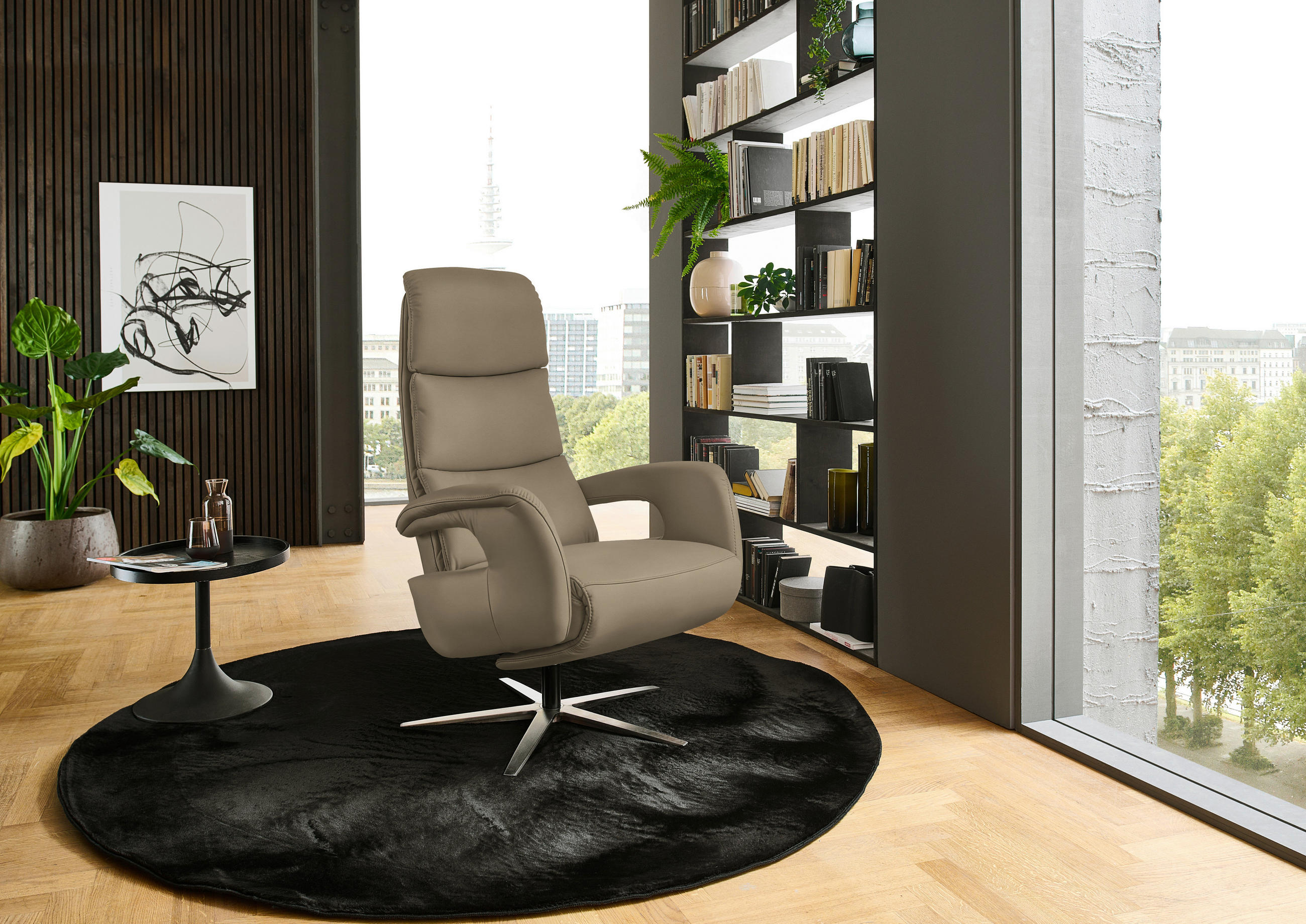 RELAXSESSEL in Leder Schlammfarben  - Edelstahlfarben/Schlammfarben, Design, Leder/Metall (76/119/86cm) - Dieter Knoll