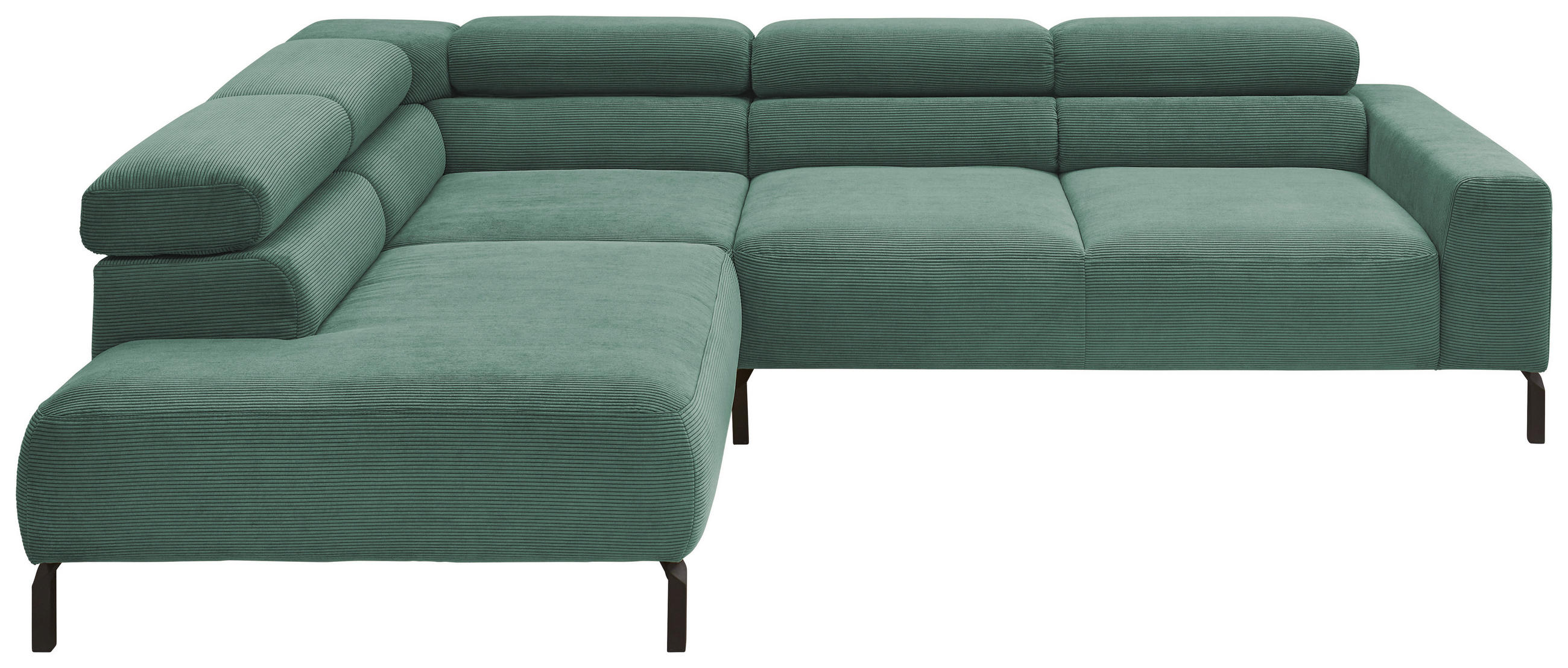 ECKSOFA inkl. Funktion Grün Feincord Kopfteilverstellung, Sitztiefenverstellung  - Schwarz/Grün, Design, Textil/Metall (219/273cm) - Pure Home Lifestyle
