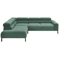 ECKSOFA inkl. Funktion Grün Feincord Kopfteilverstellung, Sitztiefenverstellung  - Schwarz/Grün, Design, Textil/Metall (219/273cm) - Pure Home Lifestyle