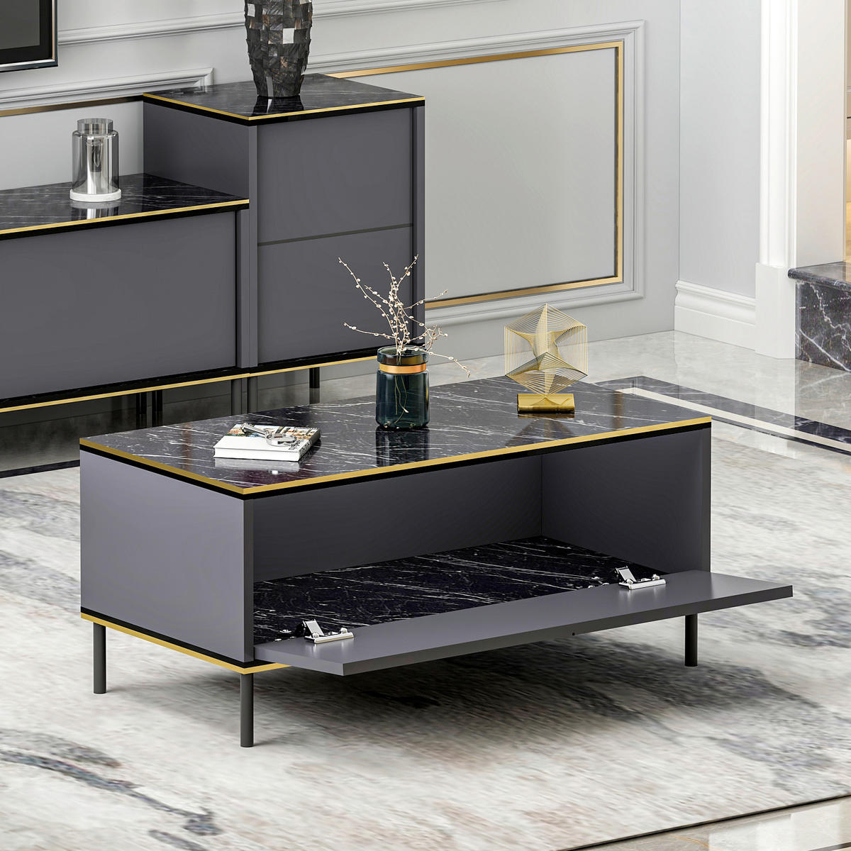 COUCHTISCH Imaj Couchtisch 90/45/40 cm rechteckig Anthrazit, Schwarz  - Anthrazit/Schwarz, Design, Holzwerkstoff/Metall (90/45/40cm) - Livetastic