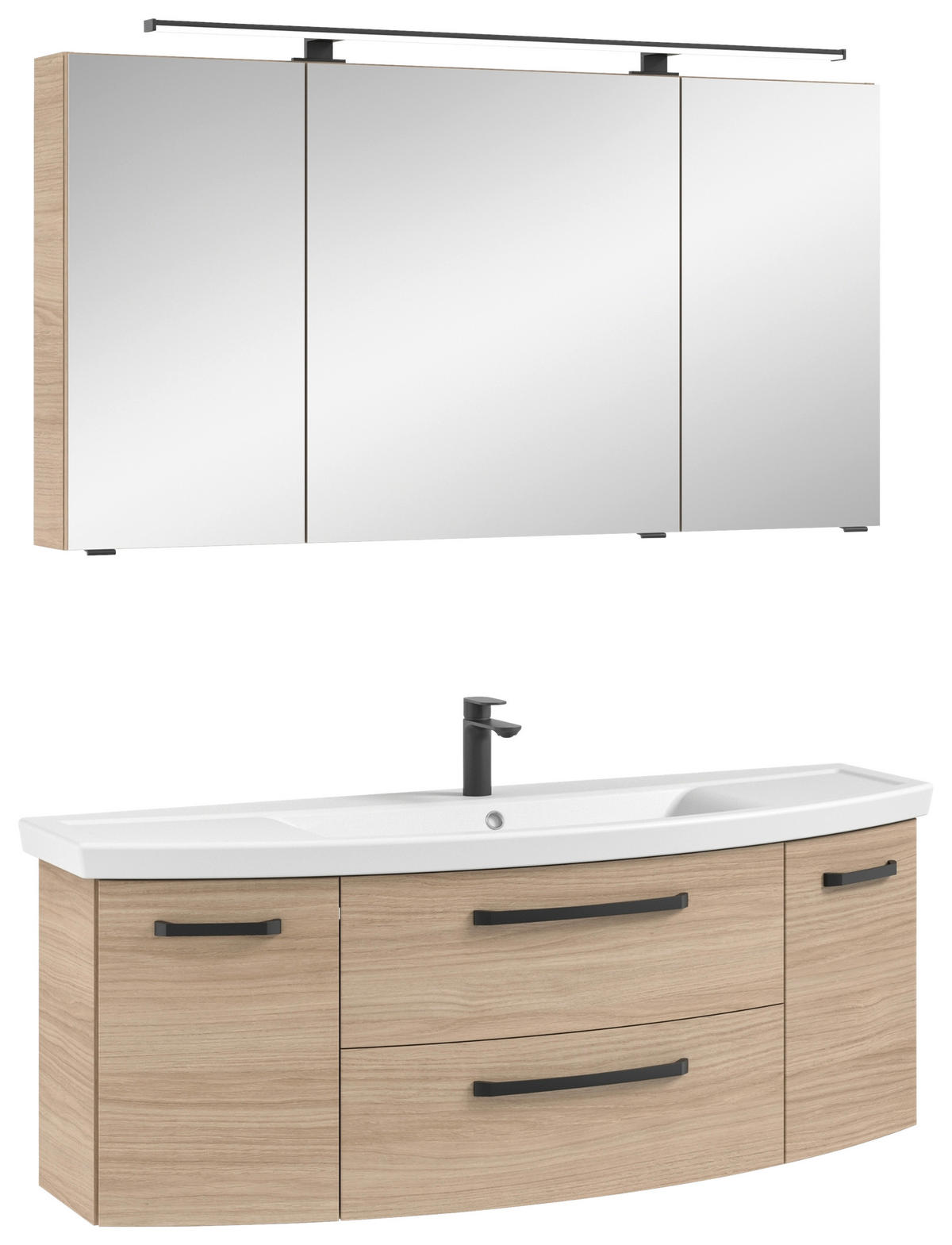 BADEZIMMER 3-teilig  in 135 cm  - Eiche Bianco/Schwarz, MODERN, Glas/Keramik (135cm) - Sadena