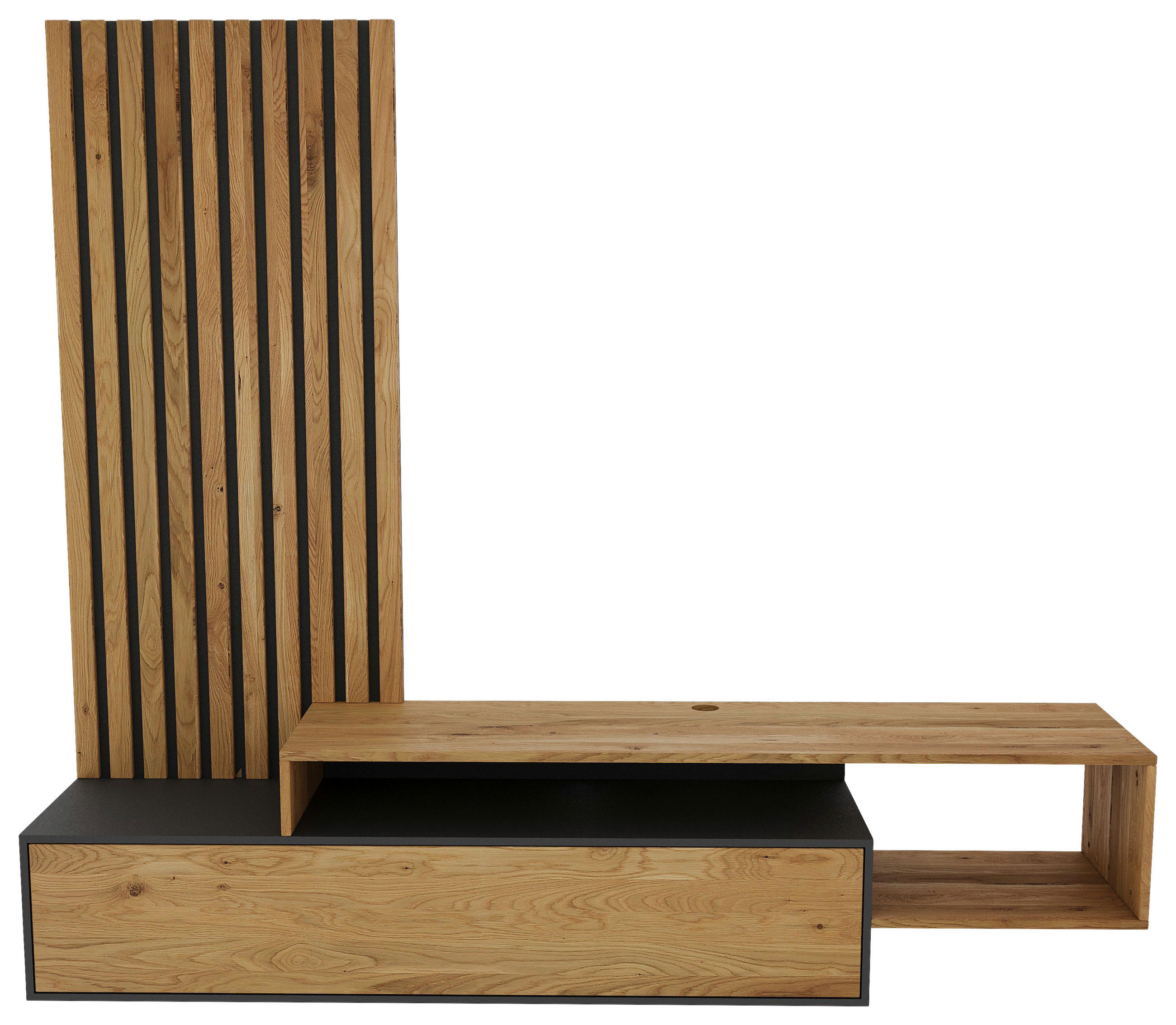 WOHNWAND 3-teilig  in Anthrazit, Eichefarben  225/197,5/45 cm   - Eichefarben/Anthrazit, Natur, Holz/Holzwerkstoff (225/197,5/45cm) - Linea Natura