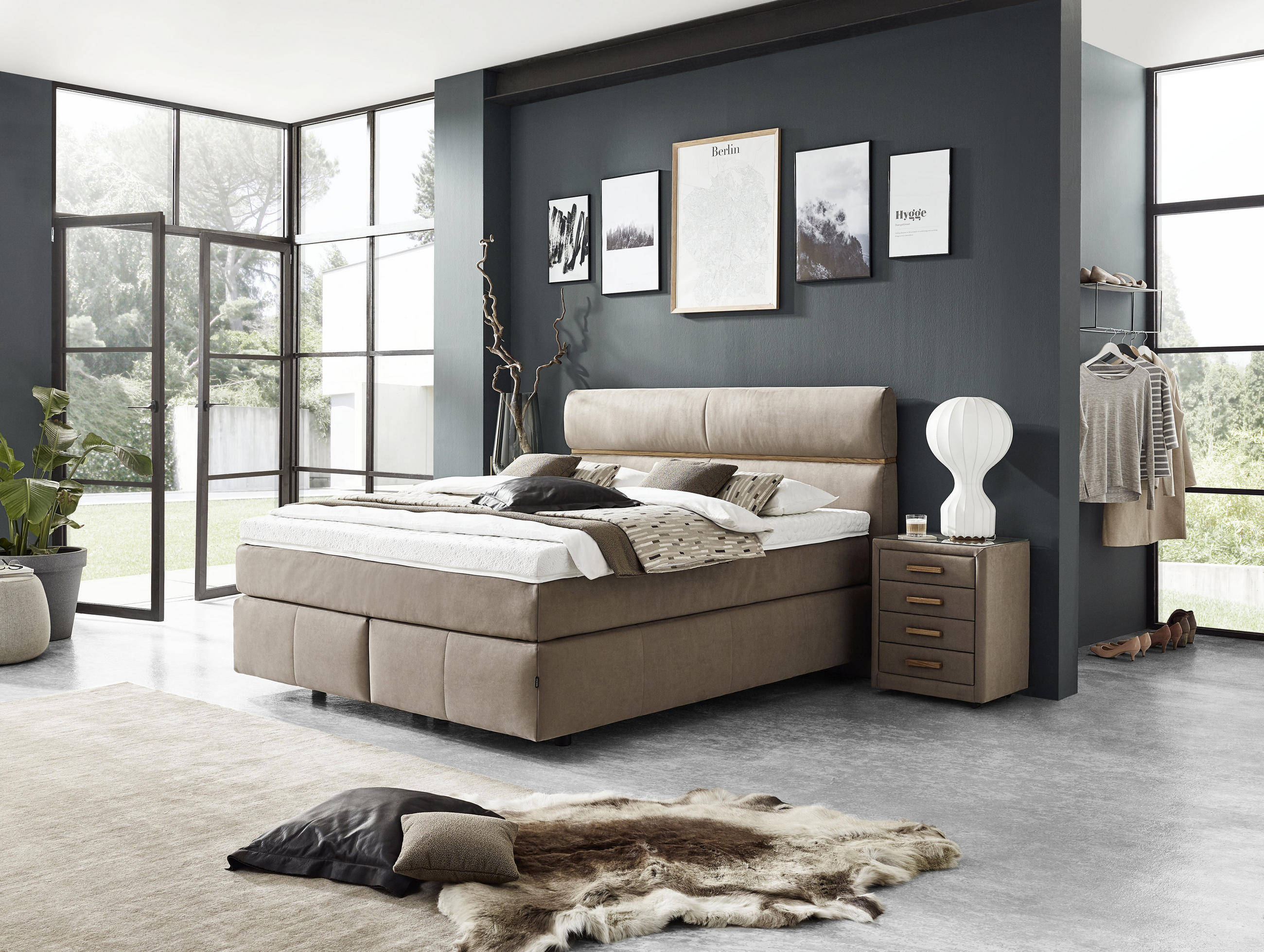 BOXSPRINGBETT 180/200 cm  in Hellbraun  - Hellbraun/Schwarz, Konventionell, Kunststoff/Textil (180/200cm) - Dieter Knoll