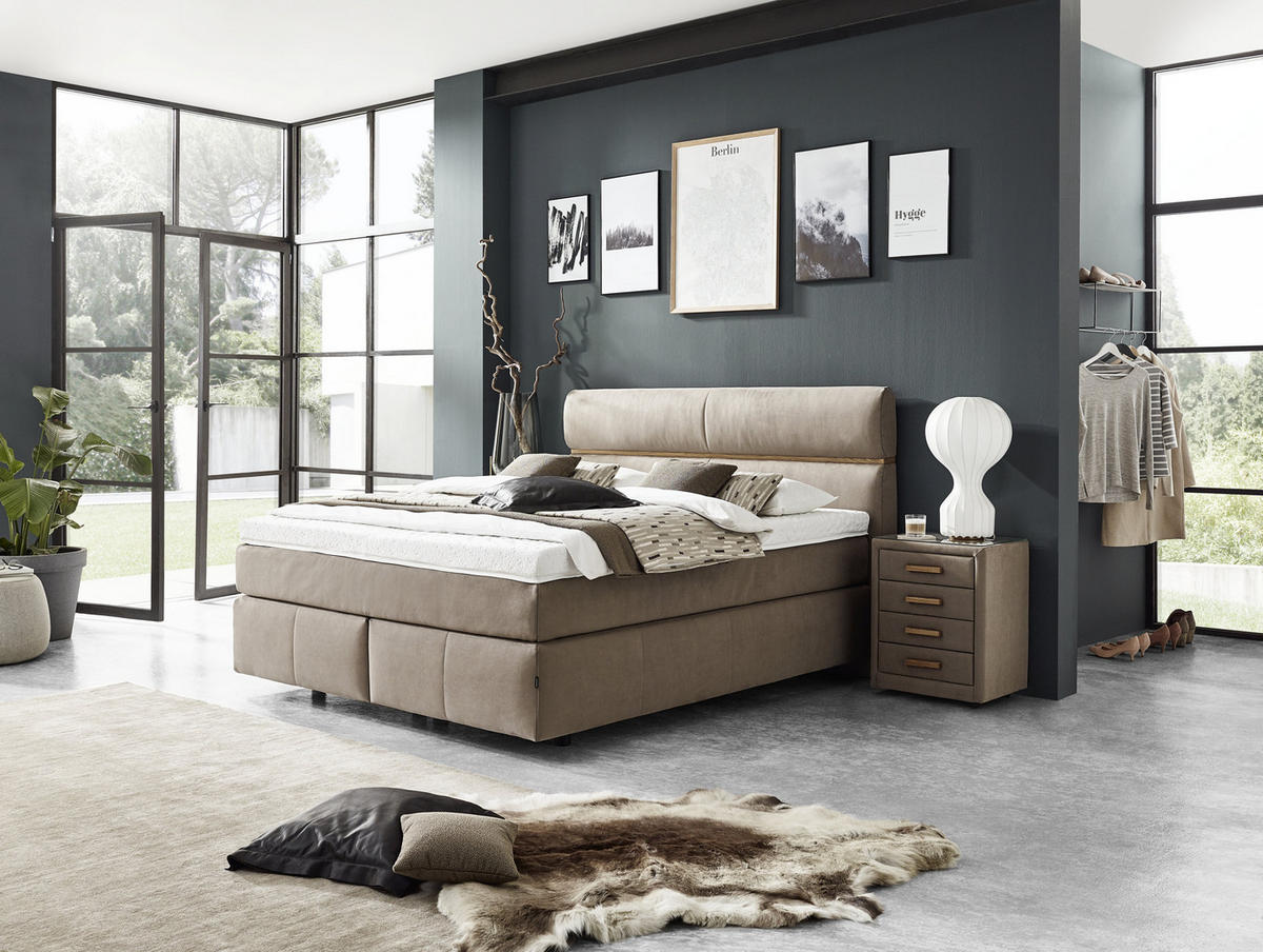 BOXSPRINGBETT 180/200 cm  in Hellbraun  - Hellbraun/Schwarz, Konventionell, Kunststoff/Textil (180/200cm) - Dieter Knoll