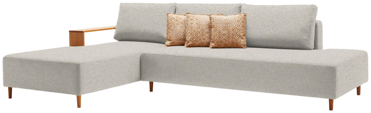 ECKSOFA in Flachgewebe Ecru  - Ecru/Eichefarben, Design, Holz/Textil (190/307cm) - Joka