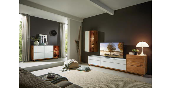 WOHNWAND in Weiß, Eichefarben - Eichefarben/Weiß, Natur, Glas/Holz (295/197/50cm) - Dieter Knoll