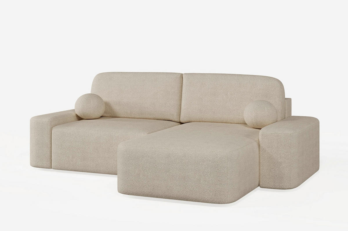 ECKSOFA OVAL Creme Bouclé Rückenkissen, Schlaffunktion, Rücken echt, Stauraum  - Creme/Schwarz, Design, Kunststoff/Textil (268/110cm) - MID.YOU