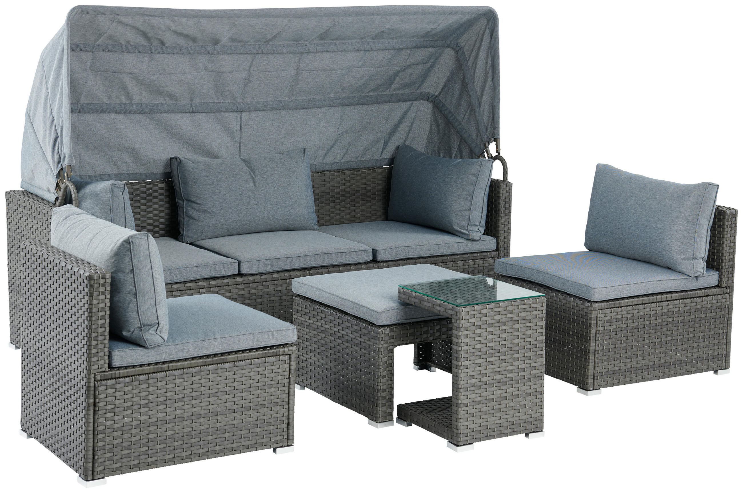 LOUNGEGARNITUR Stahl  - Grau, MODERN, Glas/Kunststoff - Ambia Garden
