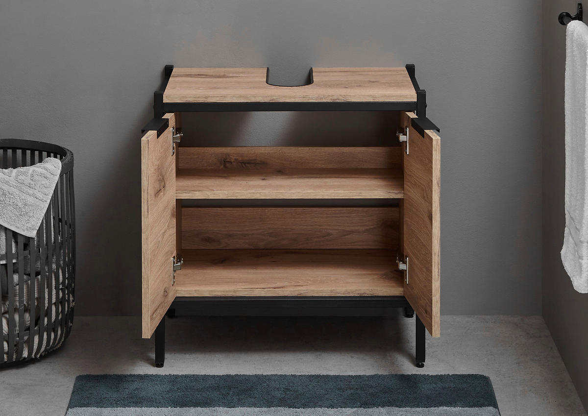 WASCHBECKENUNTERSCHRANK 60/60/35 cm  - Eichefarben/Schwarz, KONVENTIONELL, Holzwerkstoff/Kunststoff (60/60/35cm) - home24