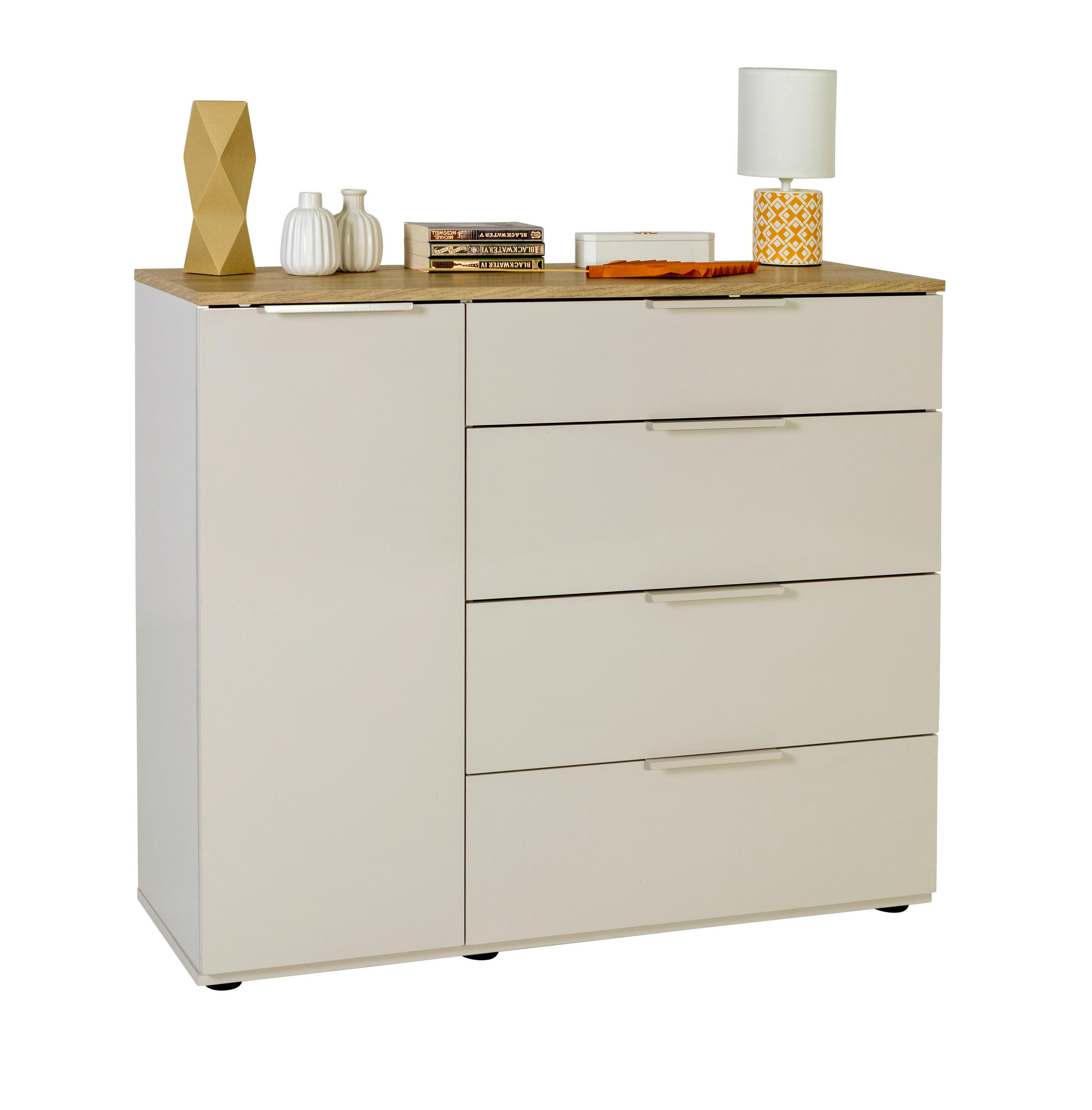 KOMMODE , 103/88.5/35.5 cm, 4 Schublade(n)  - Kaschmir/Eichefarben, KONVENTIONELL, Holzwerkstoff/Kunststoff (103/88.5/35.5cm) - Xora