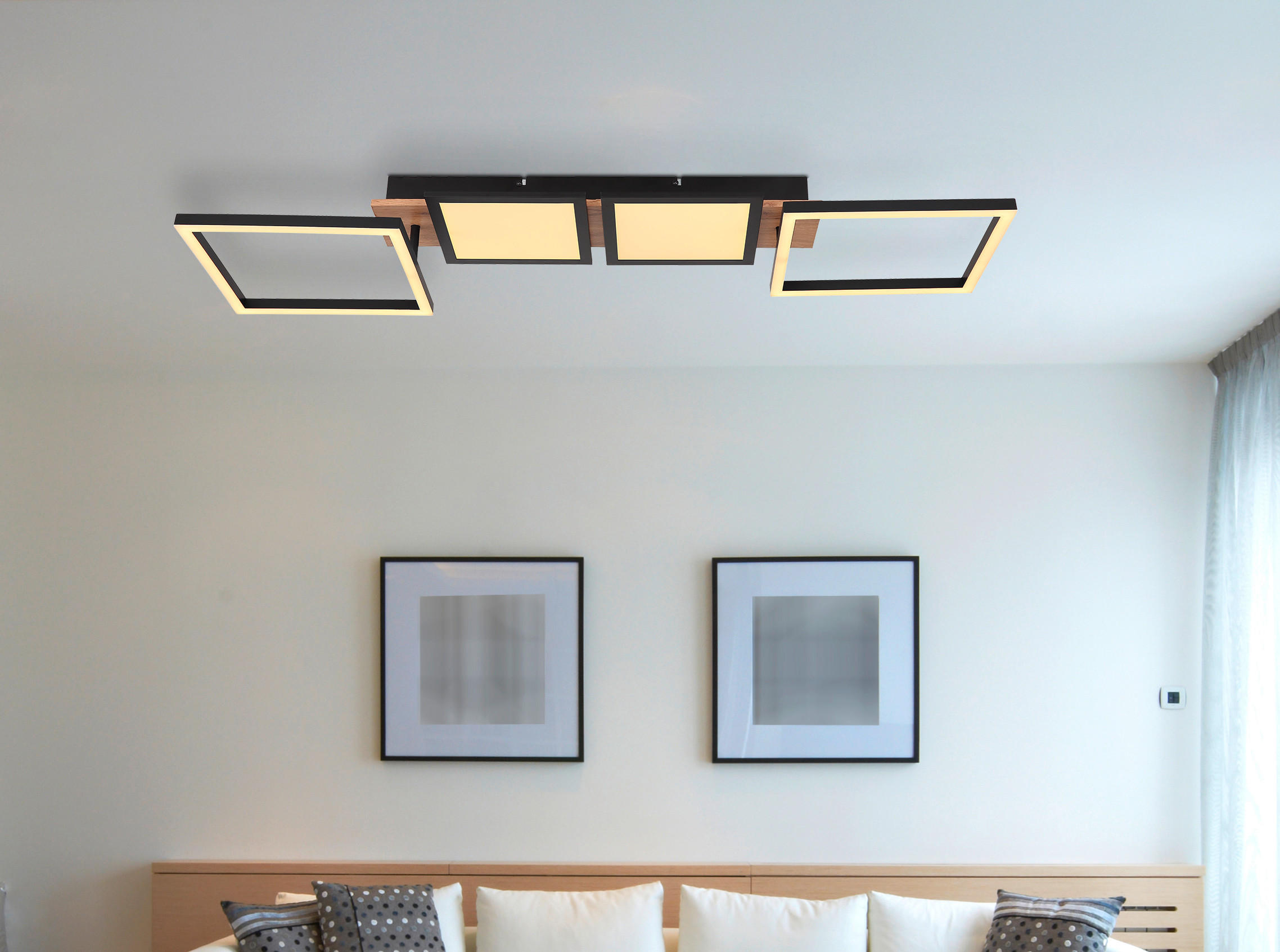LED-DECKENLEUCHTE Bossy 100/27/11 cm   - Dunkelbraun/Opal, Design, Holzwerkstoff/Kunststoff (100/27/11cm) - Globo