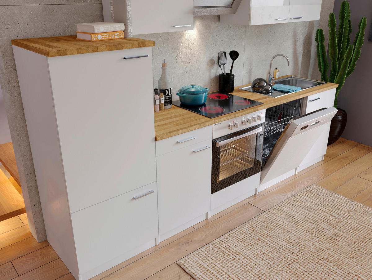 KÜCHENBLOCK 280 cm   in Weiss  - Weiss/Edelstahlfarben, Basics, Holzwerkstoff/Metall (280cm) - Respekta