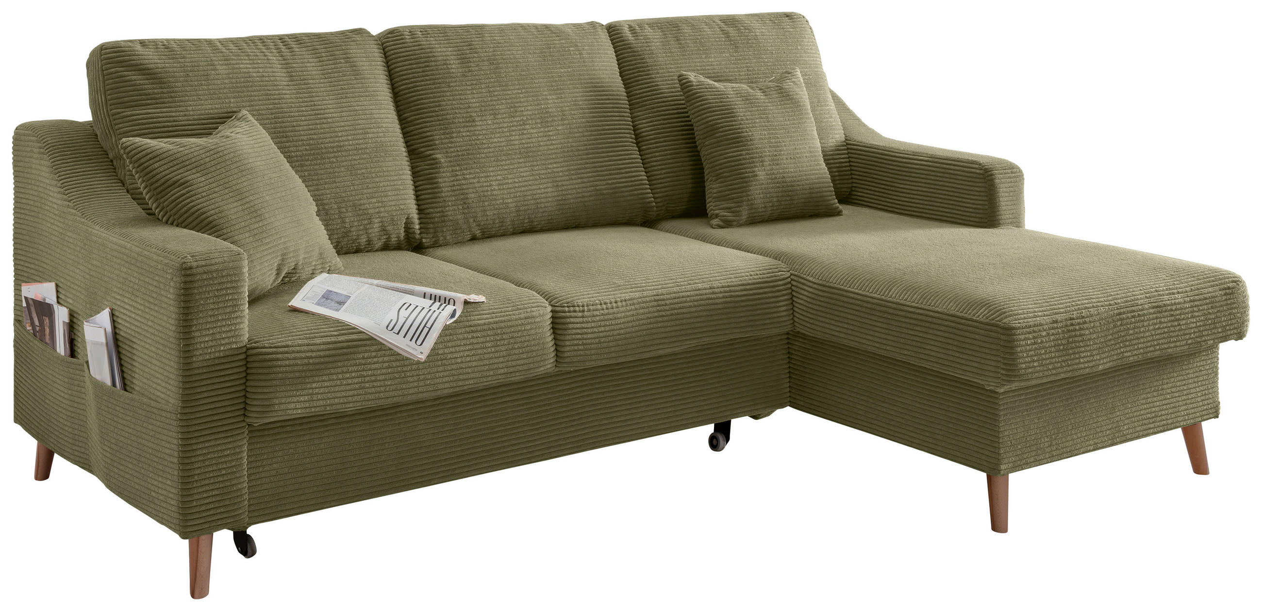ECKSOFA Olivgrün Cord  - Naturfarben/Olivgrün, Design, Holz/Textil (228/150cm) - P & B