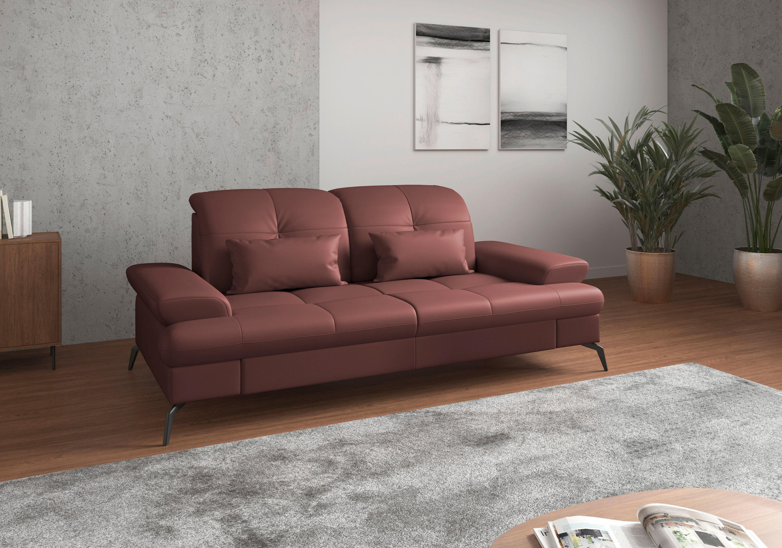 3-SITZER-SOFA Kombination Echtleder/Stoff Vliesstoff Rotbraun  - Rotbraun/Schwarz, KONVENTIONELL, Leder/Textil (212/90/122cm) - Sit & More