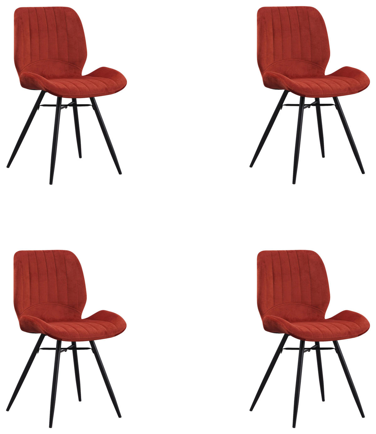 STUHL-SET 4 Stück  in Samt  - Rot/Schwarz, Design, Textil/Metall (47/82/55cm) - MID.YOU