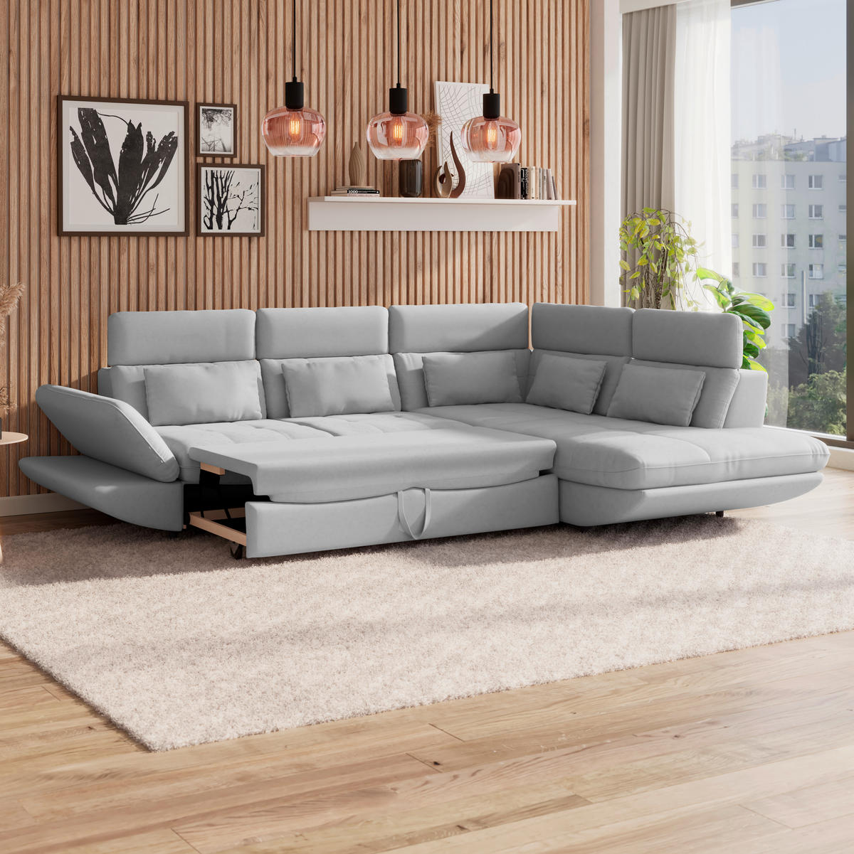 WOHNLANDSCHAFT Hellgrau Mikrofaser  - Hellgrau/Schwarz, MODERN, Kunststoff/Textil (311/233cm) - MID.YOU
