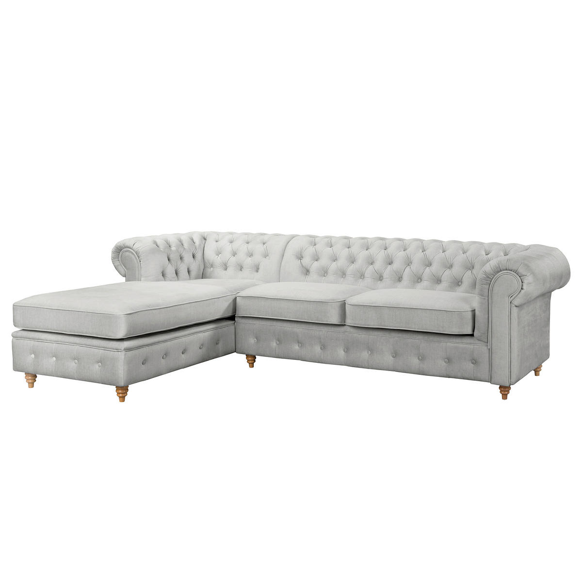 ECKSOFA Mikrofaser Hellgrau  - Hellgrau/Braun, Design, Holz/Textil (182/284cm) - P & B